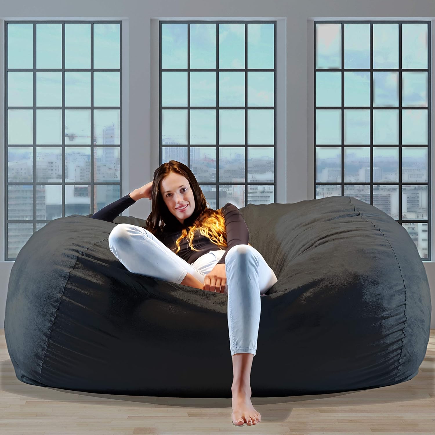 Charlie & Finn Le plus Grand Sac D'ASSISE En Europe ! - Pouf Premium XXL - Pouf Géant Avec Remplissage De Mousse À Mémoire De Forme - 1500 L - Gris Platine