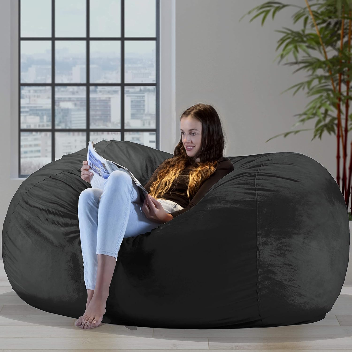 Charlie & Finn Le plus Grand Sac D'ASSISE En Europe ! - Pouf Premium XXL - Pouf Géant Avec Remplissage De Mousse À Mémoire De Forme - 1500 L - Gris Platine