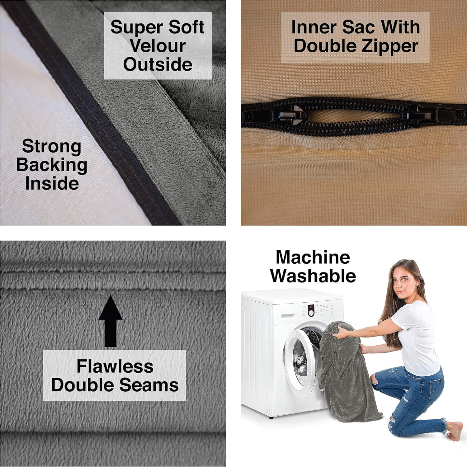 Charlie & Finn Le plus Grand Sac D'ASSISE En Europe ! - Pouf Premium XXL - Pouf Géant Avec Remplissage De Mousse À Mémoire De Forme - 1500 L - Gris Platine